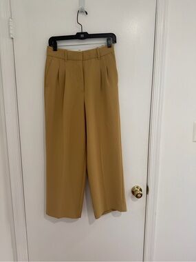 Aritzia Wilfred Wide Leg Trousers Sz 4 Camel Tan High Rise Pleated Quiet Luxury